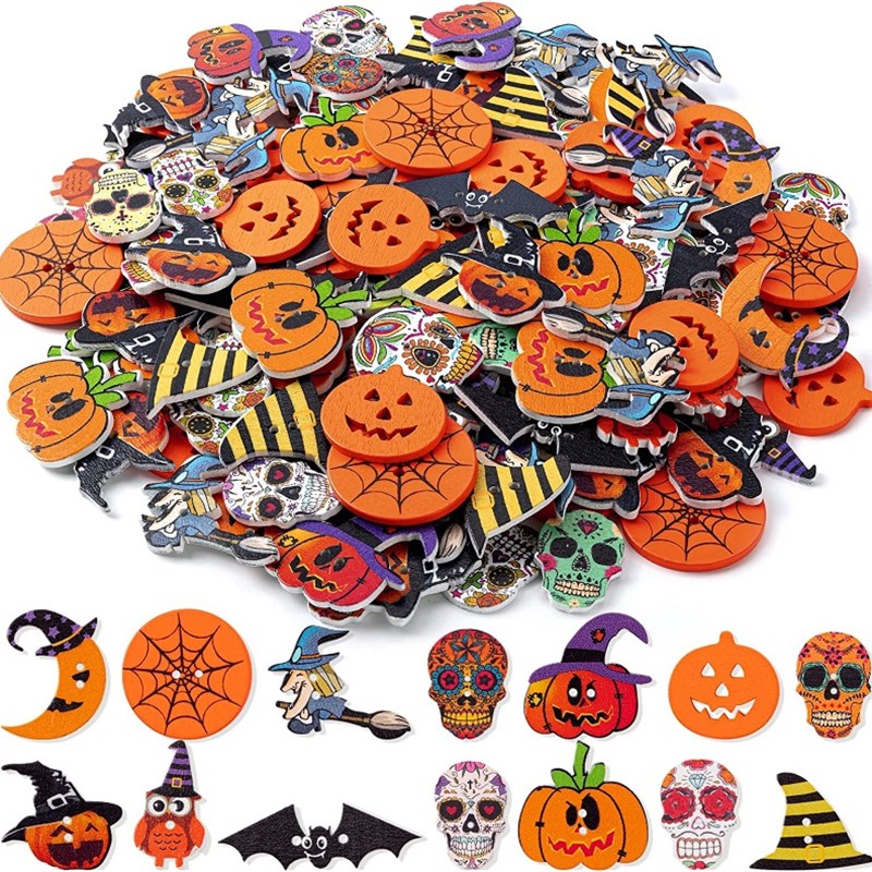 速发30 Pcs Halloween Buttons Sewing Crafts Pumpkin Skull Wit - 图0