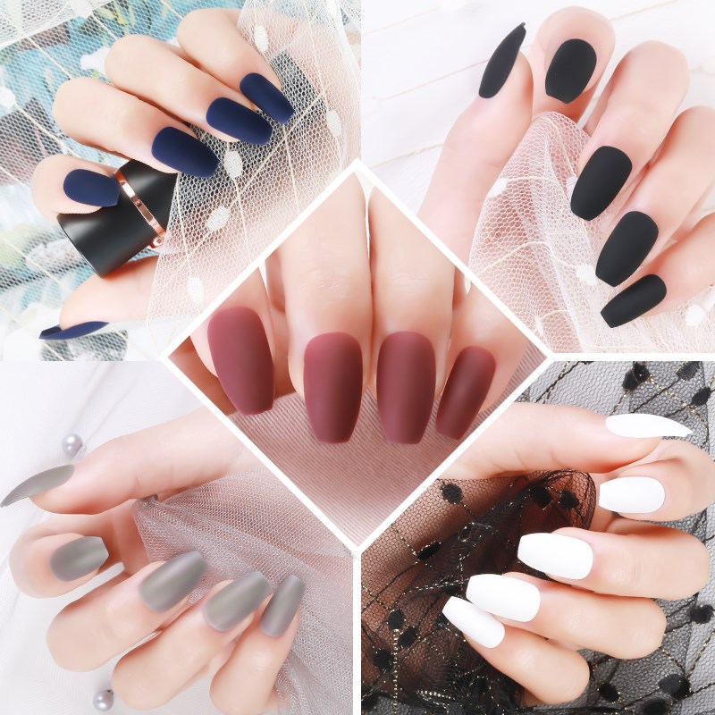 24PCS Detachable Coffin Fake Matte Tips Press On NailS for - 图0