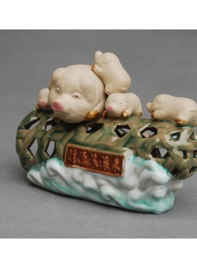 门店柜台猪笼入水陶瓷摆件财源滚滚来风水猪摆设家居镇宅装饰品