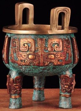 彩铜三足圆鼎摆件鼎盛千秋招财铜鼎家居客厅玄关公司办公室装饰品