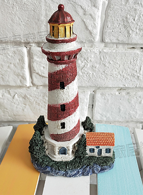 地中海风格彩色小屋灯塔摆件树脂灯塔桌面摆P设造景装饰品模型道