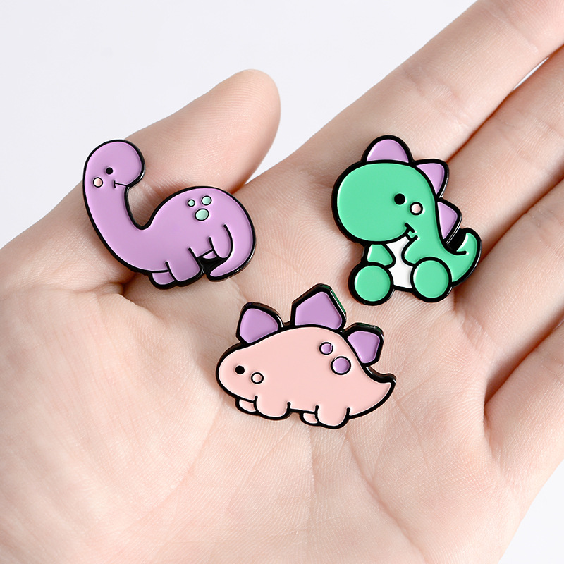 新品Cute Dinosaurs Brooches Animals Doodle Enamel Pins Butto - 图2
