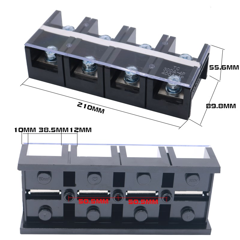 铜件TC-4004耐高温大电流接线端子配电箱并连接器4P分线柱排400A