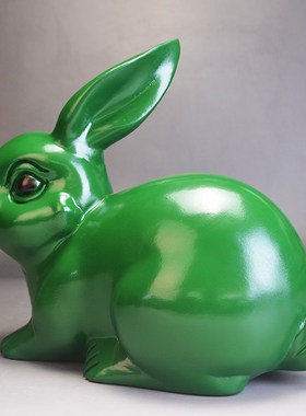 绿色兔子黑檀木雕摆件木质兔木兔木头生肖兔实木雕刻工艺品木制兔