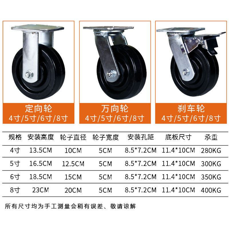 耐高温轮子万向轮4寸5寸6寸8寸重型滑轮煞车平板拖拉车脚轮转向轮-图1