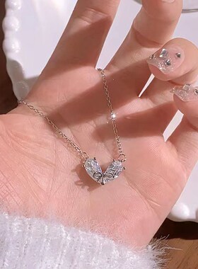 工厂销999纯银爱心项链女士轻奢小众蝴蝶结锁骨P链足银银饰2024新
