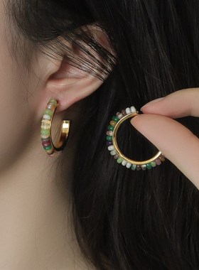 甜美夏日彩色飞盘石串珠项链轻奢简约F小众高级感百搭叠带锁骨链