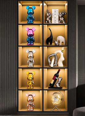 轻奢风高档酒柜装饰品摆件暴力熊家居客厅餐边柜子红酒架礼物套装