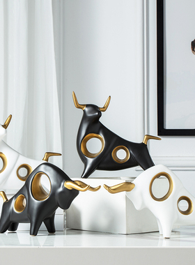 牛家居装饰品北欧轻奢现代简约玄关客厅红酒柜酒架电视柜陶瓷摆件