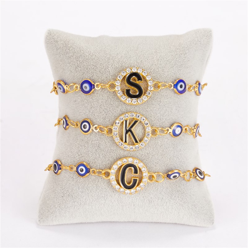 推荐ndy A-Z Letter Turkish Evil Eye Bracelet Shiny Rhineston - 图3