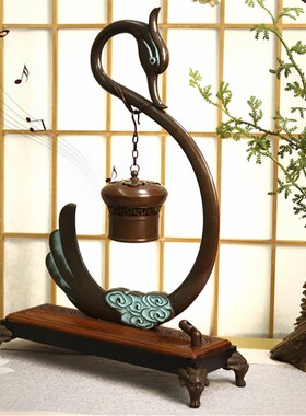 纯铜香炉摆件天鹅悬挂音乐吊炉新中式茶室桌面装饰生日礼物送长辈