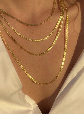 复古小众星月金色圆形金币项链女轻奢高J级感蛇骨链叠戴锁骨链欧