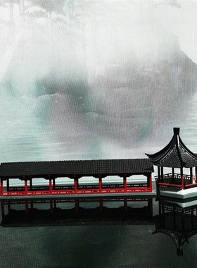 中式古代微景观摆件 凉亭廊道连廊E楼阁廊桥江南苏州园林摆景装饰