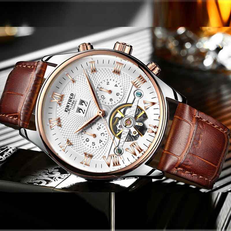 极速KINYUED Mens luxury original Brand watches Men Skeleton - 图0