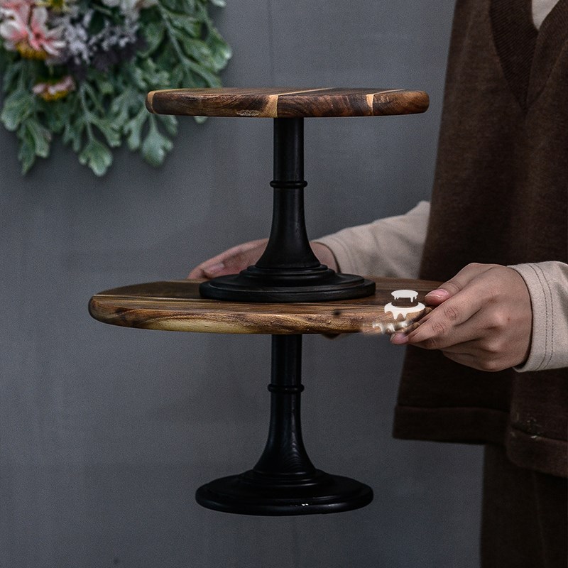 1 X Cake Plate Turntable Rotating Cake Stand Wooden Decorati - 图1