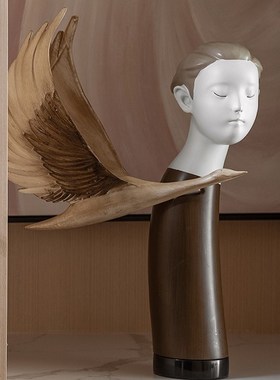 法式中国侘寂风复古摆件样板房间售楼处人物大雁雕塑软装饰品摆设