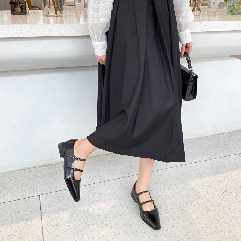 传祺女鞋~复古黑色玛丽珍女鞋2y024春夏新款尖头平底浅口单鞋凉鞋,淘宝优惠券,粉丝福利购,淘宝优惠卷