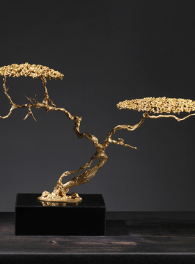 招财迎客松创意客厅摆件酒店大堂纯E铜金属样板房玄关桌面装饰雕