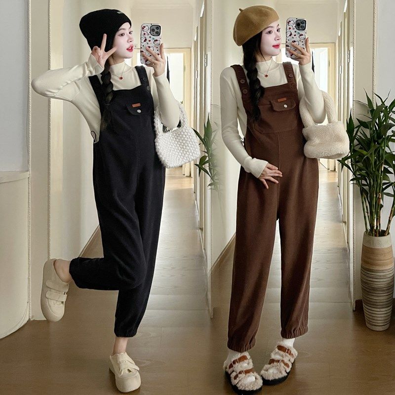 孕妇背带长裤秋冬季2024外穿欧棉绒吊带裤女大码孕妇装小个子冬款,淘宝优惠券,粉丝福利购,淘宝优惠卷