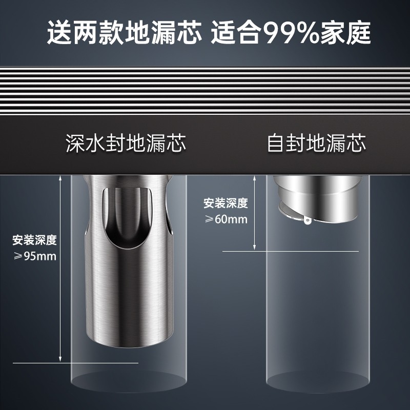 枪灰色长条地漏防臭卫生间 淋浴房浴室304不锈钢长方形加长大排量,淘宝优惠券,粉丝福利购,淘宝优惠卷