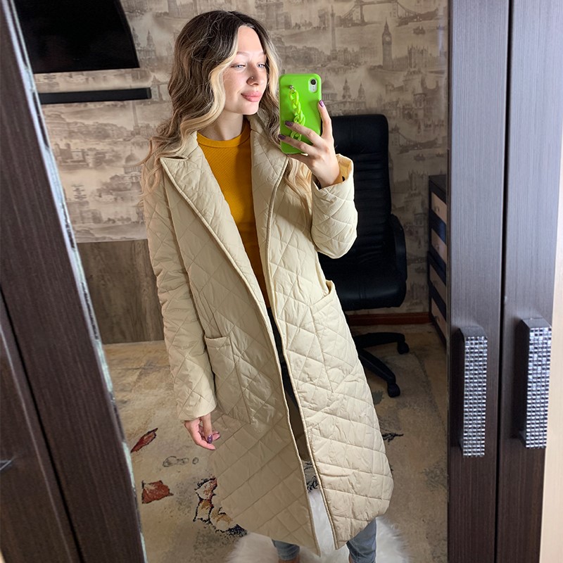 推荐Super Long straight winter coat with rhombus pattern Cas-图2