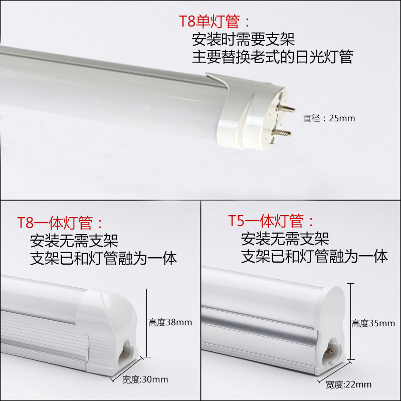 网红可调光ledt8可调亮度t5一体化超亮单排双排可控硅调光led日光 - 图3