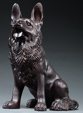 黑檀实木质雕刻狼狗摆件生肖大号犬家居客厅办公装饰红木工艺礼品