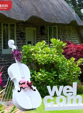 仿真大提琴钢琴雕塑金属铁艺乐器字母艺术摆件户外园林景观装饰品