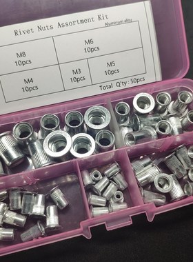 推荐*50pcs/box M3 M4 M5 M6 M8 Aluminum Alloy Rivnut Flat Hea