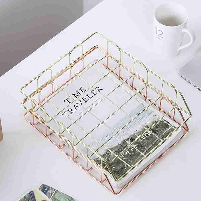 File shelf Storage Office Desk Organizer Iron Grid Office Su - 图0