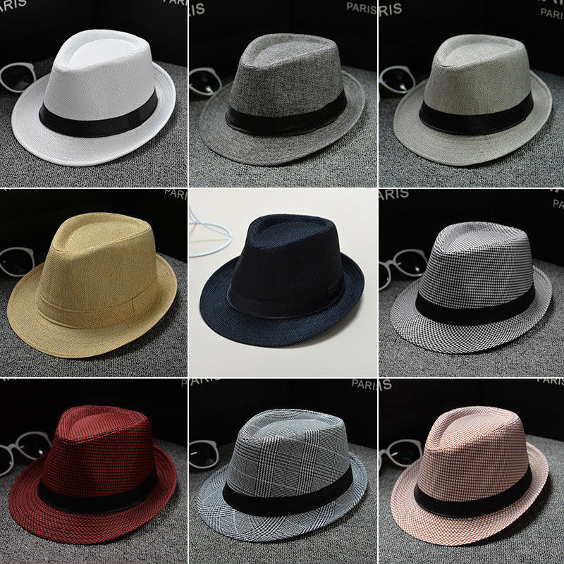 推荐Fashion Unisex Straw Fedoras Sun Hat Panama Trilby Crush - 图2