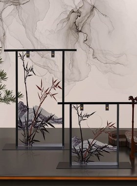 新中式茶室禅意复古中国风竹子玄关办公室书房桌面家居装饰品摆件