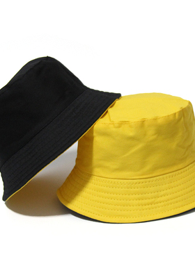 现货Black  Solikd Bucket Hat Two side Wear Unisex Bob Caps H