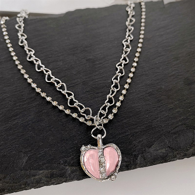 推荐Ins Peach heart necklace women 桃心项链分裂爱心微镶锆石 - 图2