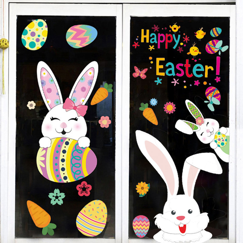 极速Happy Easter Window Stickers Rabbit Easter Eggs Carrot C-图2