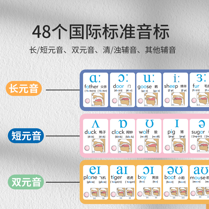 英语音标发音有声挂图48个v国际音标英文字母挂图发声表一年级儿-图0