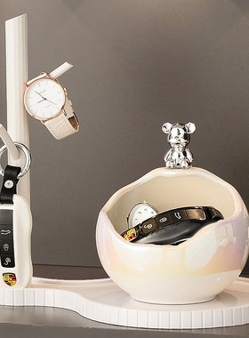 入户门口玄关放钥匙收纳摆件轻奢高档置物架家居鞋柜儿童房装饰品