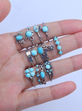 晶宝缘珠宝天然高瓷蓝无优化湖北十堰原矿绿松石戒指耳环饰品镶嵌