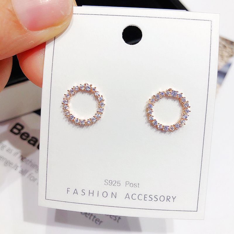 极速cate Simple Design Cubic Zirconia Paved Round Stud Earri - 图0