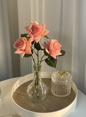 新品ins风玫瑰花仿真花u室内客厅插花装饰摆件餐桌卧室花束塑料花
