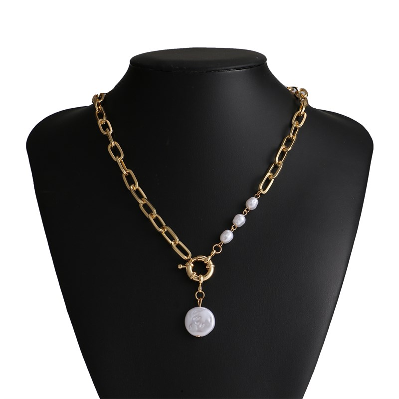 IPARAs FaMhionhImitation Pearl T ick Chain PendaUnt Necklace - 图1