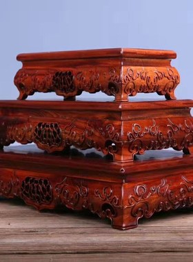 红木雕刻工艺品木雕摆件底座非洲酸枝木如意底座实木质长方形底座