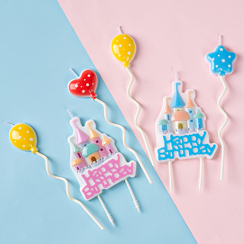 新品ins卡通立体城堡气球蜡烛生日蛋糕装饰插件儿童宝宝周岁蛋糕 - 图0
