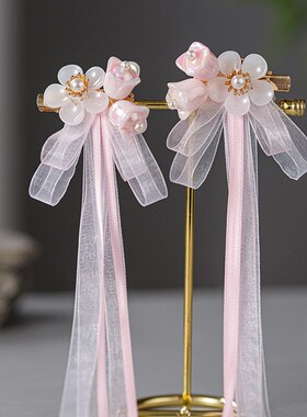 儿童古风汉服超仙飘带发饰小女孩铃兰丝带对夹饰品女童发夹头饰夏