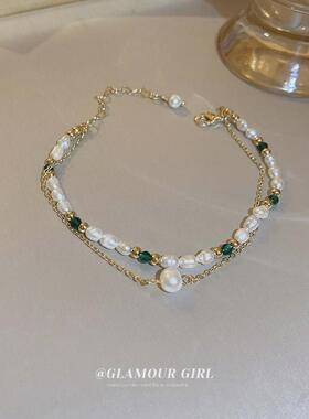 天然高级感珍珠水晶电镀双层手链韩版气质淡水手环女手饰品