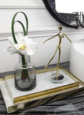 新品样板房卫生间洗手台浴室柜化妆品卫浴用品收纳托盘成品花艺摆