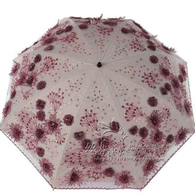 新品刺绣两用二伞防晒防紫外线晴雨F伞伞太阳女蕾丝双层遮阳伞清 - 图0