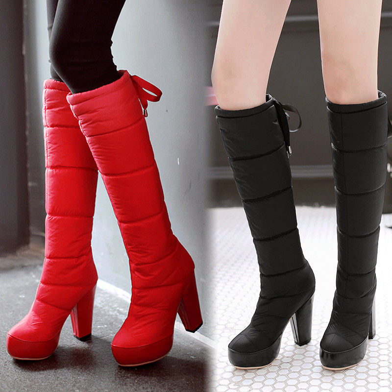2023冬季保暖粗高跟及膝高筒靴雪地靴女士棉靴子防水X台加厚毛女,淘宝优惠券,粉丝福利购,淘宝优惠卷