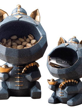 几何招财店铺餐厅j收银前台装饰品创意玄关猫小摆件新中式开业礼