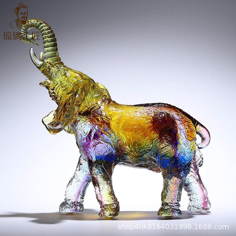 古法琉璃手工艺品大象风水老板办公室装I饰摆件送男领导的礼物高